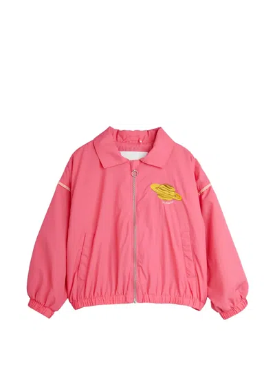 Mini Rodini Planet-embroidered Zip-up Jacket In Pink