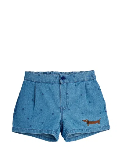 Mini Rodini Kids' Polka-dot Dog-embroidered Shorts In Blue