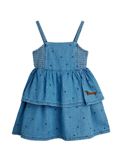 Mini Rodini Kids' Polka-dot Tiered-effect Dress In Blue