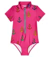 Mini Rodini Printed Rashguard Swimsuit In Pink