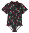 Mini Rodini Cherry Print Zip-up Swimsuit In Black
