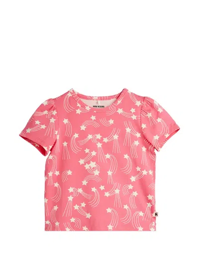 Mini Rodini Kids' Puff-sleeve Star-print T-shirt In Pink
