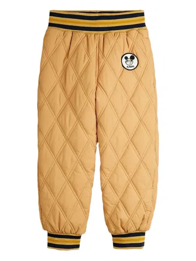 Mini Rodini Babies' Quilted Logo-patch Trousers In Brown