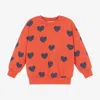 MINI RODINI RED & PURPLE HEART PRINT COTTON SWEATSHIRT