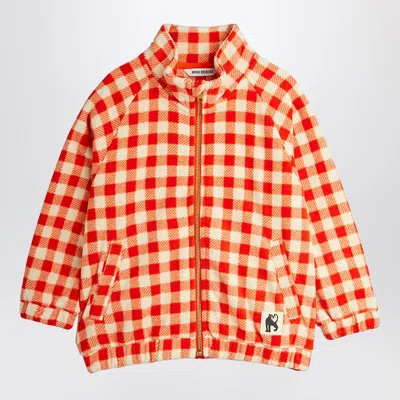 MINI RODINI RED CHECK FLEECE ZIP-UP JACKET