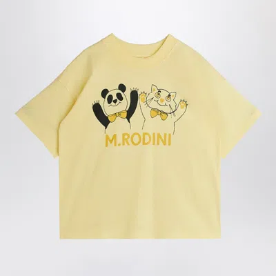 MINI RODINI MINI RODINI LIGHT YELLOW T SHIRT WITH PANDA AND CAT PRINT