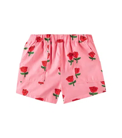 Mini Rodini Kids' Roses Cotton Shorts In Pink