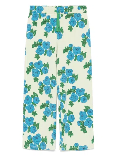 Mini Rodini Kids' Roses-print Trousers In Green