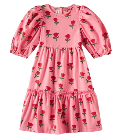 Mini Rodini Kids' Roses Puff-sleeve Cotton Dress In Pink