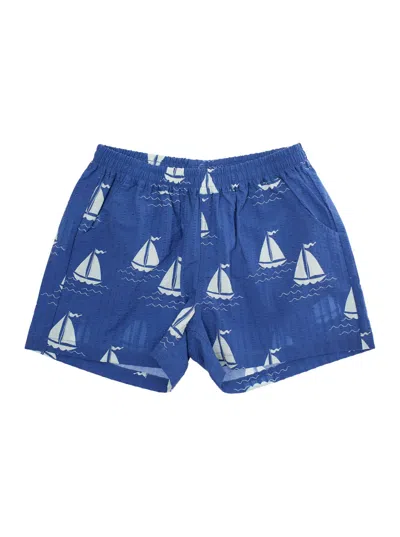 MINI RODINI SAILING BOATS BLUE SHORTS WITH ELASTIC WAIST AND ALL-OVER GRAPHIC PRINT IN COTTON BOY