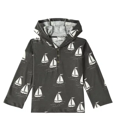 Mini Rodini Kids' Sailing Boats Printed Cotton Hoodie In Grey