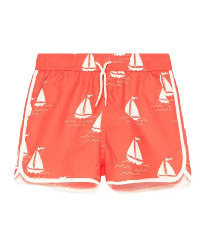 Mini Rodini Kids' Sailing Boats Swim Shorts In Orange
