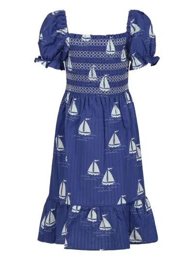Mini Rodini Kids' Sailing Boats Woven Smock Dress In Blu