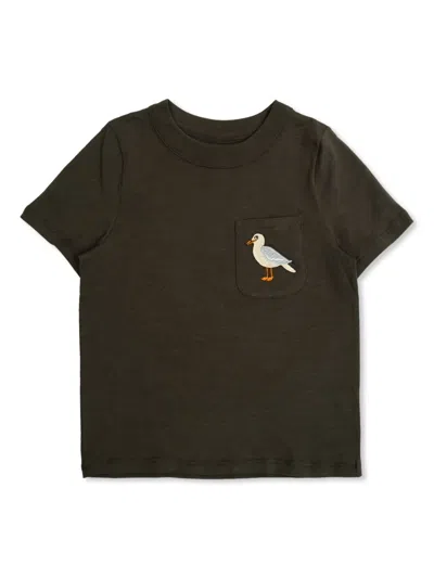 Mini Rodini Kids' Seagull-embroidered T-shirt In Black