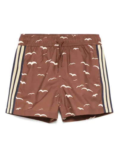 Mini Rodini Kids' Seagull-pattern Swimshorts In Brown