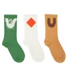 Mini Rodini Set Of 3 Printed Cotton-blend Socks In Beige