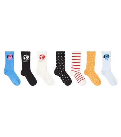 Mini Rodini Kids' Set Of 7 Printed Cotton-blend Socks In Multi