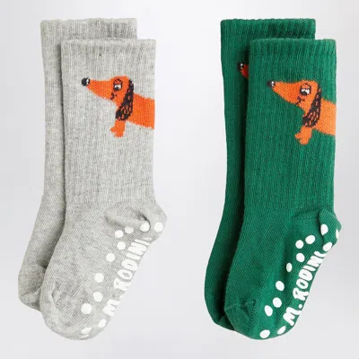 Mini Rodini Set With Two Grey And Green Socks In Multicolor