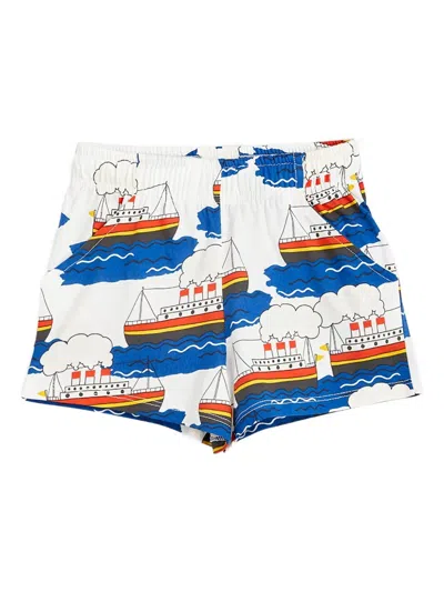 Mini Rodini Kids' Ship-print Elasticated-waist Shorts In White