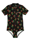 Mini Rodini Cherry Print Zip-up Swimsuit In Black
