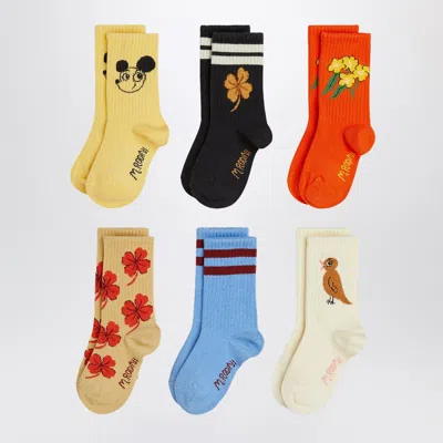 Mini Rodini Six Pairs Of Colourful Cotton-blend Socks In Multi