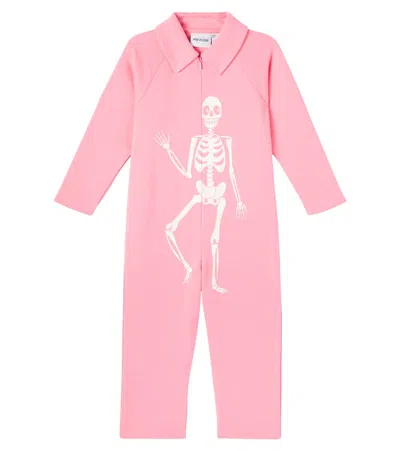 Mini Rodini Kids' Skeleton Printed Cotton Jumpsuit In Pink