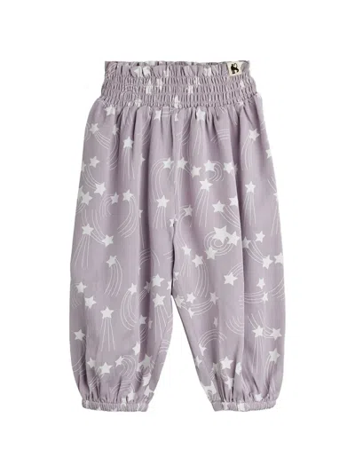 Mini Rodini Babies' Smocked-effect Star-print Trousers In Gray