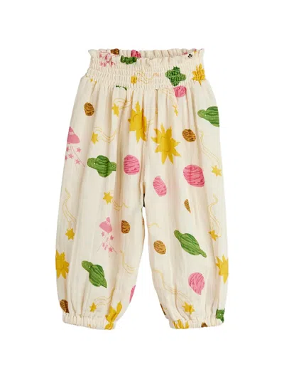 Mini Rodini Babies' Smocked-waist Printed Trousers In Neutral