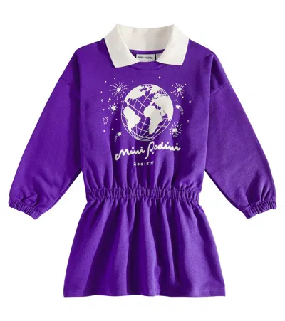 Mini Rodini Kids' Society Cotton Sweatshirt Dress In Purple