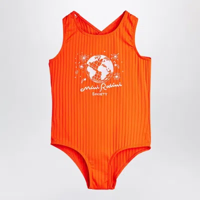 Mini Rodini Society Motif One-piece Swimsuit In Red