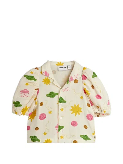Mini Rodini Babies' Space-print Puff-sleeve Shirt In Neutral