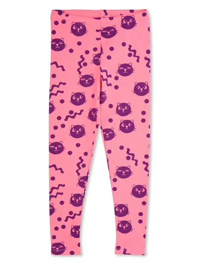 Mini Rodini Kids' Squiggly Cats Leggings In Pink