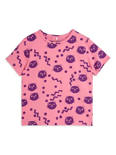 Mini Rodini Kids' Squiggly Cats-print T-shirt In Pink