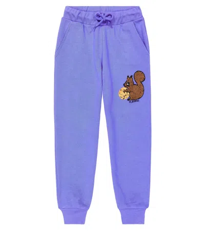 Mini Rodini Kids' Squirrel Cotton Chenille Sweatpants In Blue