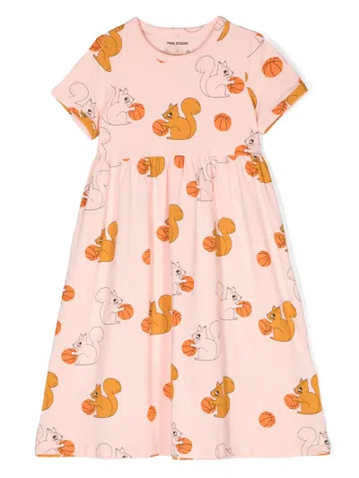 Mini Rodini Kids' Squirrels Organic Cotton Dress In Pink