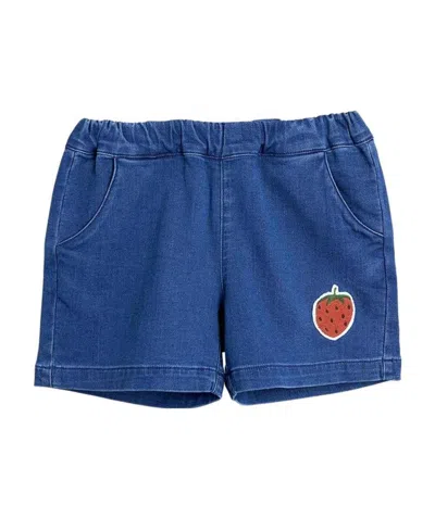 Mini Rodini Strawberry Decal Denim Shorts In Blue