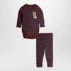 Mini Rodini Stripe Bird Patch Baby Set In Brown