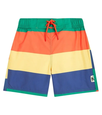 Mini Rodini Kids' Stripe Swim Trunks In Green