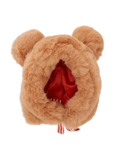 Mini Rodini Kids' Striped-bow Ear-detail Hat In Brown