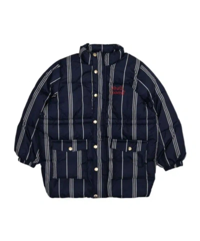 Mini Rodini Kids' Logo-embroidered Striped Jacket In Navy Blue