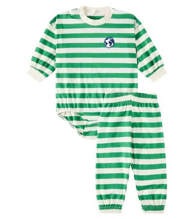 Mini Rodini Striped Cotton Bodysuit And Pants Set In Grün