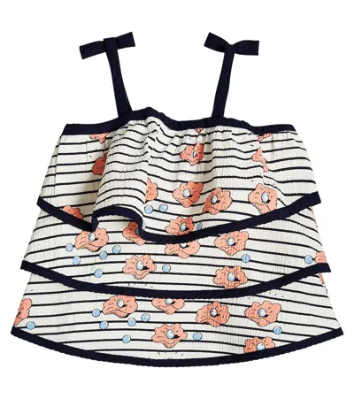 Mini Rodini Kids' Striped Cotton Tiered Top In Blue