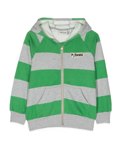 Mini Rodini Striped Cotton Zip-up Hoodie In Gray