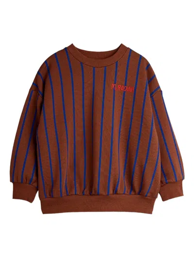 Mini Rodini Kids' Striped Embroidered Top In Brown