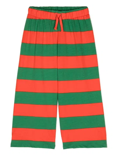 Mini Rodini Kids' Striped Organic Cotton Track Pants In Green