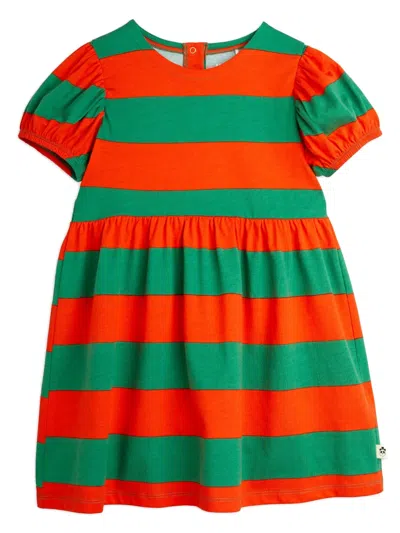 Mini Rodini Kids' Striped Puff-sleeve Dress In Red
