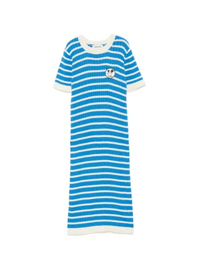 Mini Rodini Kids' Striped Ribbed-knit Dress In Blue
