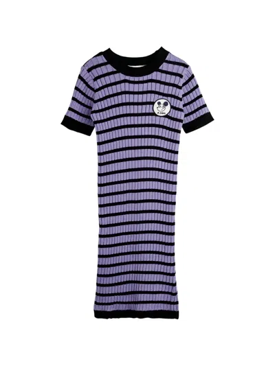 Mini Rodini Kids' Striped Ribbed-knit T-shirt Dress In Purple