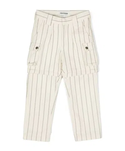 Mini Rodini Kids' Striped Twill Trousers In White