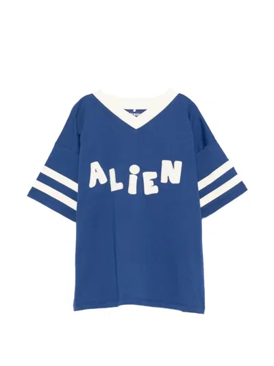 Mini Rodini Striped V-neck T-shirt In Blue